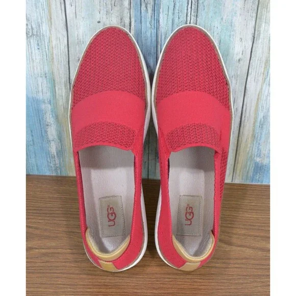 UGG Sammy Chevron Sneakers Women's 9 Red Slip On Knit Walking Shoes 1016758 - Picture 5 of 11